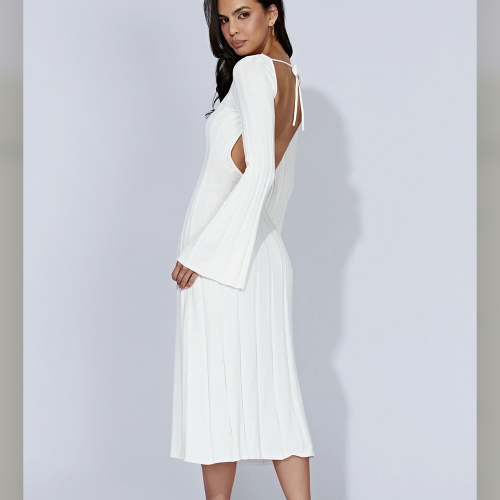 Meshki White Midi Dress with Flared Sleeves
